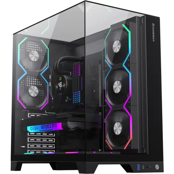 Gamemax Carcasa PC Gamemax INFINITY PRO BK, Mid-Tower, Panouri sticla temperata, 5 ventilatoare ARGB