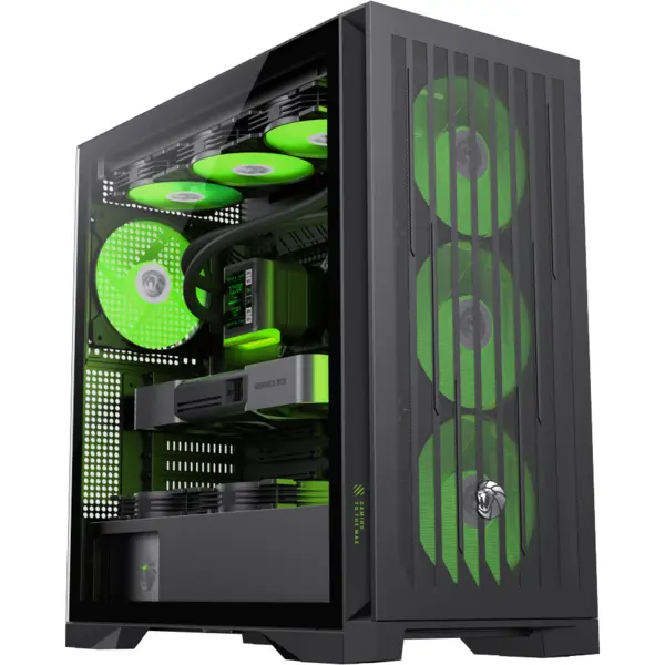 Gamemax Carcasa PC Gamemax LEADER 2 BK, Mid-Tower, Panou sticla temperata, 4x Ventilatoare ARGB 140mm, USB Type-C