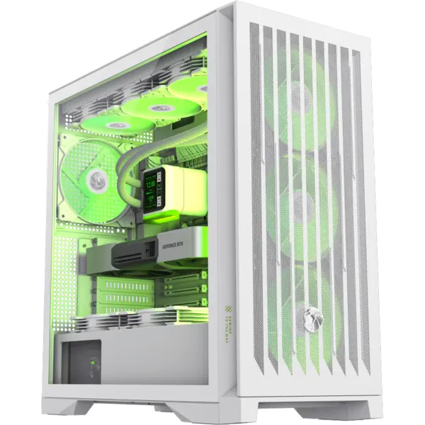 Gamemax Carcasa PC Gamemax LEADER 2 WH, Mid-Tower, ARGB, Panou sticla temperata, Alb