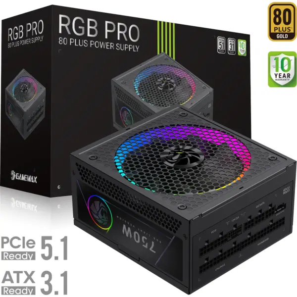 Gamemax Sursa alimentare Gamemax RGB PRO 750G, 80+ Gold, 750W, ATX 3.1, PCIe 5.1, Modulara