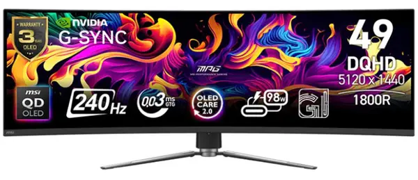 Gaming monitor MSI – MPG 491CQPX, 49'', 240Hz, 0.03ms, QD-OLED, Curved