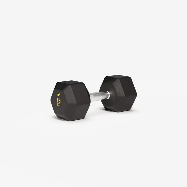 Ganteră de crosstraining și bodybuilding Dumbbell hexagonală 15 kg, negru