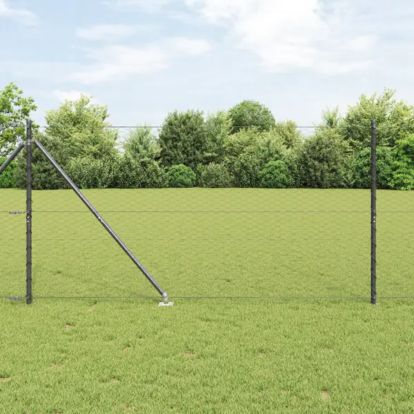 Gard hexagon Gossi gri 1,4x10 m otel, stalpi de gard Gossi cu carlig 7 buc Ø32 mm 160 cm otel galvanizat