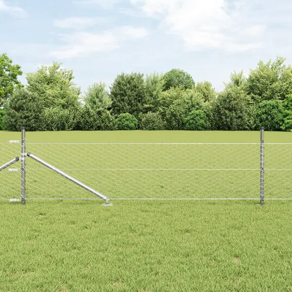 Gard hexagonal Gossi 0.8x10 m otel galvanizat, stalpi de gard Gossi cu varf 7 buc Ø32 mm 100 cm otel galvanizat
