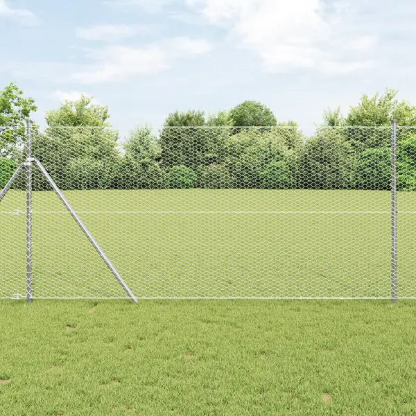 Gard hexagonal Gossi 1.4x10 m otel galvanizat, stalpi de gard Gossi 7 buc Ø32 mm 190 cm otel galvanizat