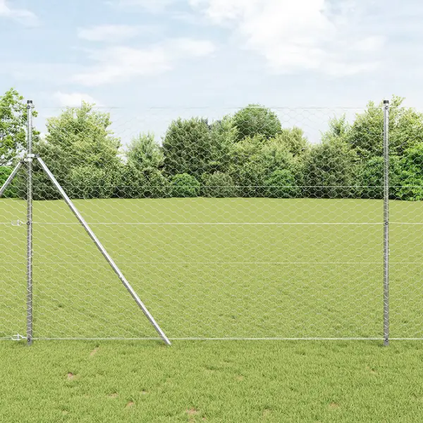Gard hexagonal Gossi 1,5x10 m otel galvanizat, stalpi de gard Gossi 7 buc Ø32 mm 200 cm otel galvanizat