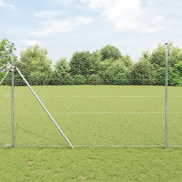 Gard hexagonal Gossi 1.5x50 m din otel zincat, stalpi de gard Gossi 13 buc Ø32 mm 200 cm din otel zincat
