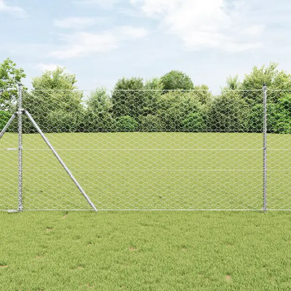 Gard hexagonal Gossi 1x100 m din otel zincat, stalpi pentru gard Gossi 13 buc Ø32 mm 150 cm din otel zincat