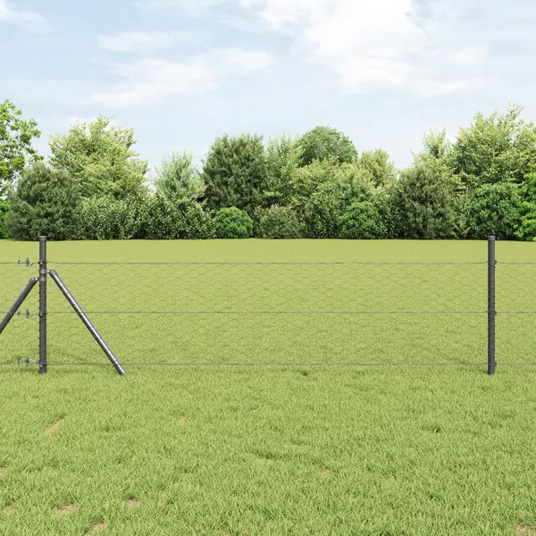 Gard hexagonal Gossi gri 0.4x10 m otel, posturi de gard Gossi 7 buc gri Ø32 mm 80 cm otel galvanizat