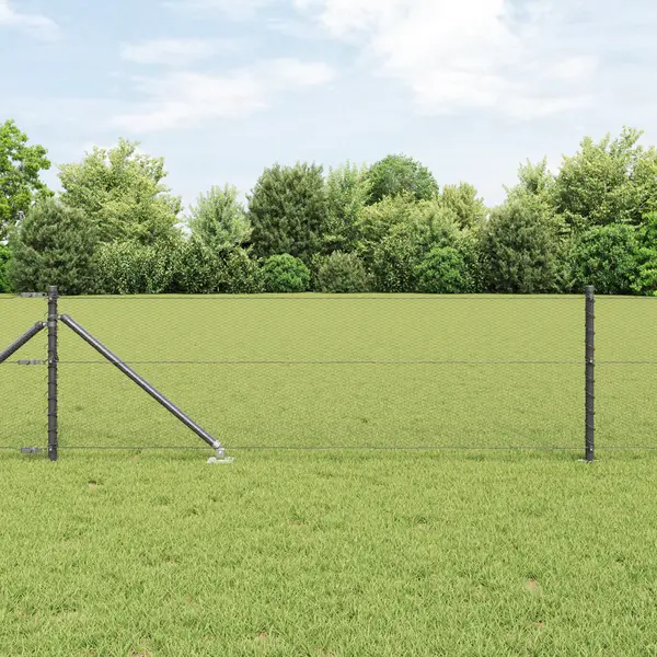 Gard hexagonal Gossi gri 0.6x10 m otel, stalpi de gard Gossi cu spike 7 buc Ø32 mm 80 cm otel galvanizat