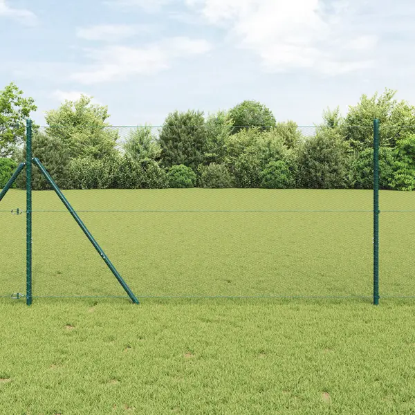 Gard hexagonal Gossi gri 1.2x50 m otel, stalpi de gard Gossi 13 buc verde Ø32 mm 170 cm otel galvanizat
