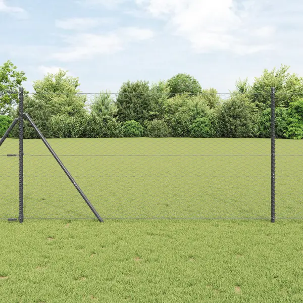Gard hexagonal Gossi gri 1.4x10 m otel, stalpi gard Gossi 7 buc gri Ø32 mm 190 cm otel zincat