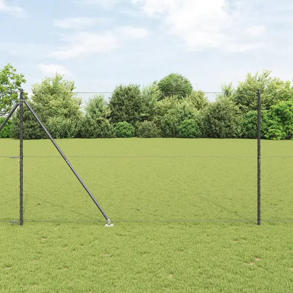Gard hexagonal Gossi gri 1.5x10 m otel, stalpi de gard Gossi cu spike 7 pcs Ø32 mm 170 cm otel zincat