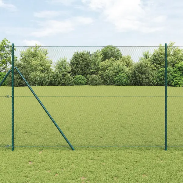 Gard hexagonal Gossi gri 1.5x50 m otel, stalpi de gard Gossi 13 pcs verde Ø32 mm 200 cm otel galvanizat