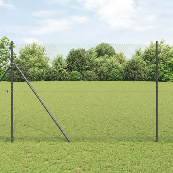 Gard hexagonal Gossi gri 1,6x25 m otel, stalpi gard Gossi 13 buc gri Ø32 mm 210 cm otel galvanizat
