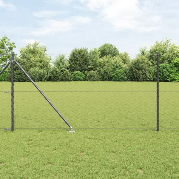 Gard hexagonal Gossi gri 1x10 m otel, stalpi pentru gard Gossi cu varf 7 buc Ø32 mm 120 cm otel galvanizat
