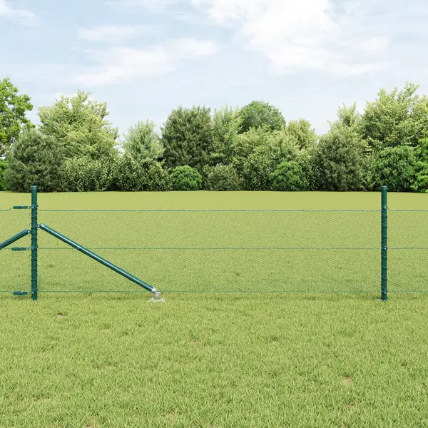Gard hexagonal Gossi verde 0.4x10 m otel, stalpi de gard Gossi cu spike 7 buc Ø32 mm 60 cm otel zincat