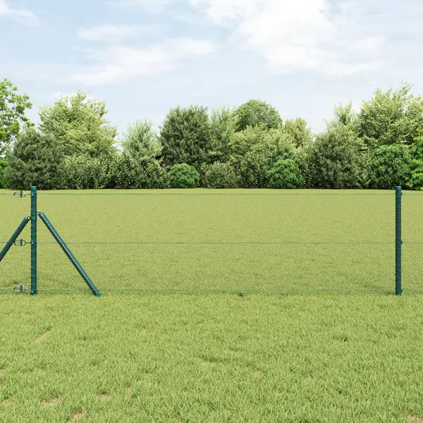 Gard hexagonal Gossi verde 0.6x50 m otel, stalpi de gard Gossi 13 buc verde Ø32 mm 100 cm otel zincat