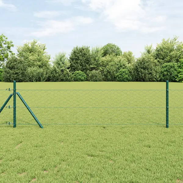 Gard hexagonal Gossi verde 0.8x25 m otel, stalpi gard Gossi 13 buc verde Ø32 mm 120 cm otel galvanizat