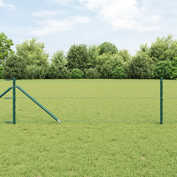 Gard hexagonal Gossi verde 0.8x25 m otel, stalpi pentru gard Gossi cu ancora 13 buc Ø32 mm 100 cm otel galvanizat