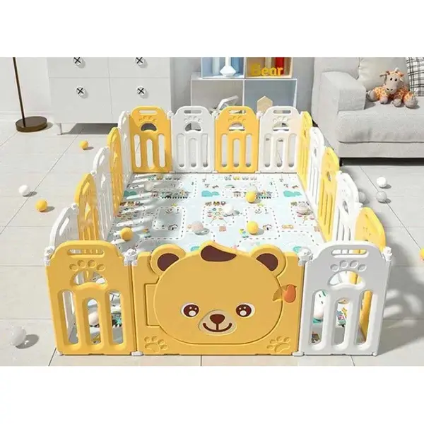 Gard pentru bebeluși Feelkids - Urs, 163 x 243 x 66 cm, galben