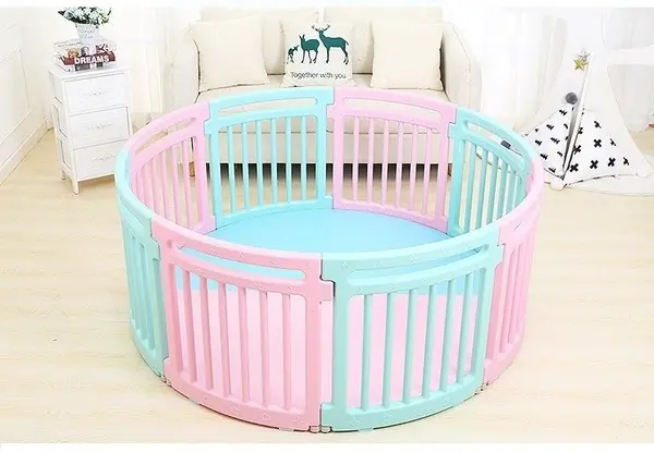 Gardulet loc de joaca Nichiduta Garden Round Play Yard Pink interiorexterior cu margini rotunjite si salteluta inclusa, diametru 150 cm