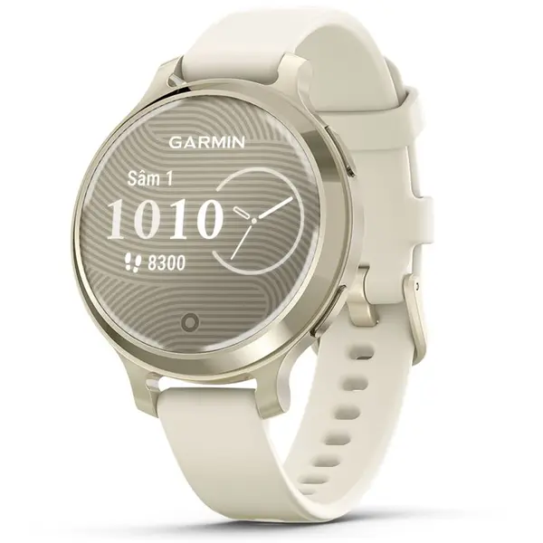 GARMIN Ceas Garmin Lily 2 Active, display AMOLED, memorie 8GB, autonomie pana la 9 zile, rezistant la apa, rama Lunar Glod si curea Bone din silicon