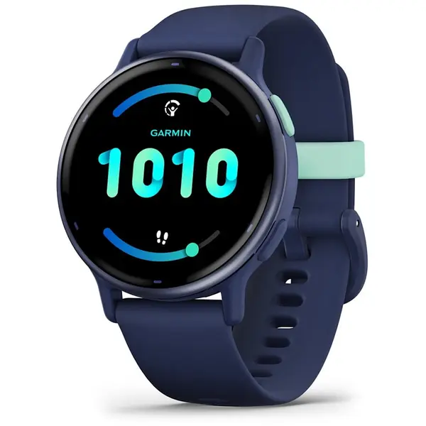 GARMIN Ceas smartwach Garmin vívoactive 5, display AMOLED, memorie 8GB, autonomie pana la 14 zile, rezistanta la apa, rama din aluminiu Metallic Navy cu carcasa Navy si bratara din silicon