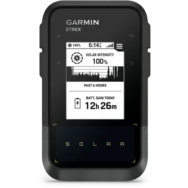 GARMIN Navigator de drumetie GPS Garmin eTrex Solar, 28,2 MB, Baterie interna litiu-ion (3,80 V, 1.800 mAh), Negru