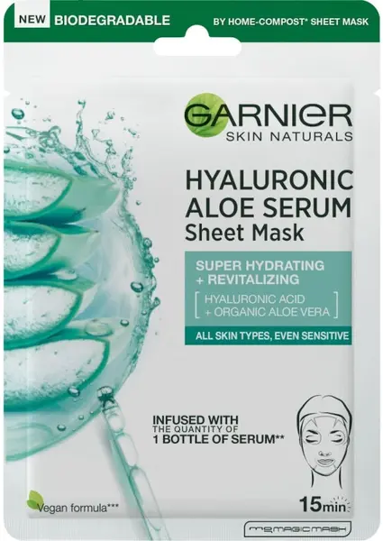 Garnier Skin Naturals Mască de față folie Hyaluronic Aloe Serum, 28 g