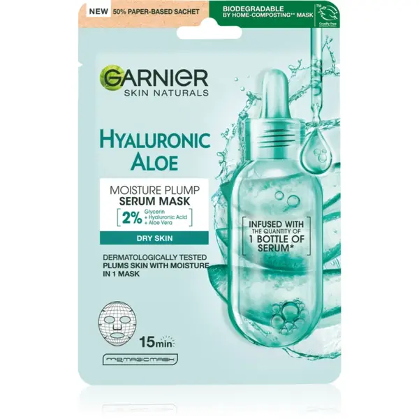 Garnier Textil Masks Hyaluronic Aloe mască textilă hidratantă cu aloe vera 28 g