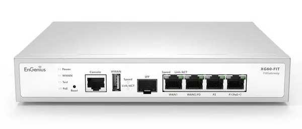 Gateway EnGenius FitXpress XG60-Fit, 4x Gigabit (1 PoE+), 1 port SFP, dual-WAN, VPN, 2.1GHz, 54V