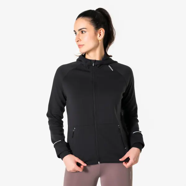 Geacă de alergare, călduroasă, KIPRUN Run 500 Warm Negru Damă