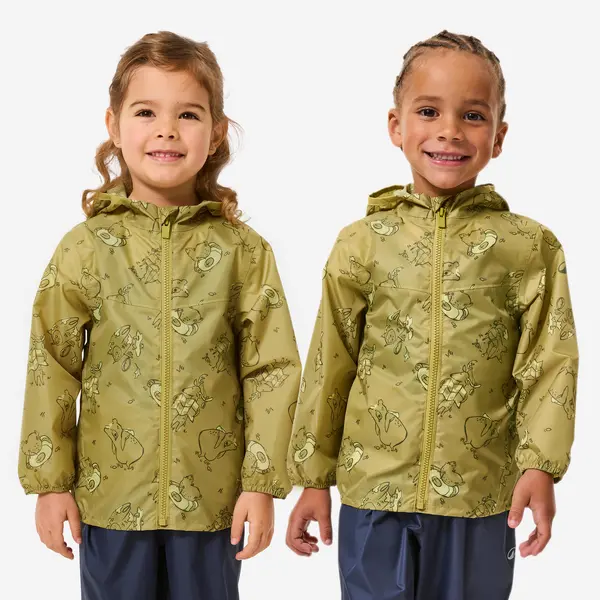 Geacă impermeabilă de drumeție copii 2-6 ani, MH100 zip kid Verde