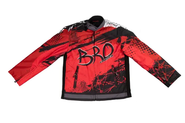 Geaca KIMO Kids BRO Motocross cu aparatori, ideal pentru copii pasionati de motocross, rosu
