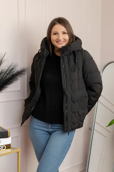 Geaca matlasata Alyssa cu gluga nedetasabila - Negru