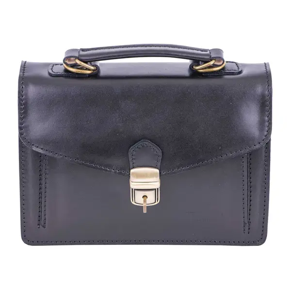 Geanta barbati din piele naturala neagra Key leather horizontal