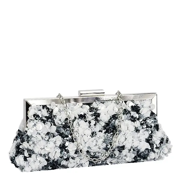 Geanta clutch alb arginitiu cu paiete BMN-1248 06