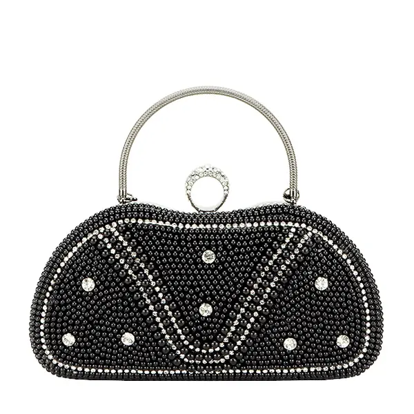 Geanta clutch negru cu perle si pietricele BME-22732 05
