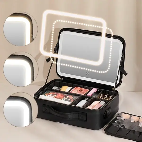 Geanta Cosmetica Pentru Make-up cu Oglinda LED cu Touch, 26x23x11 cm