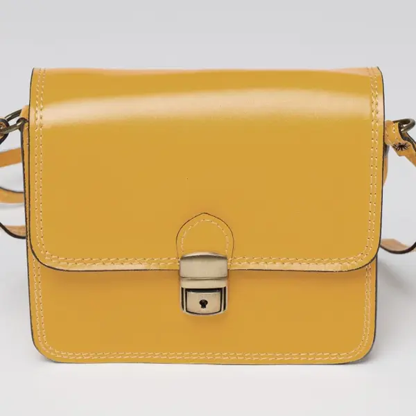 Geanta crossbody galben mustar din piele naturala, tip postas