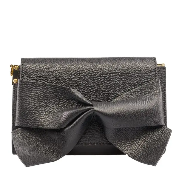 Geantă damă din piele naturala neagra Bow Flower