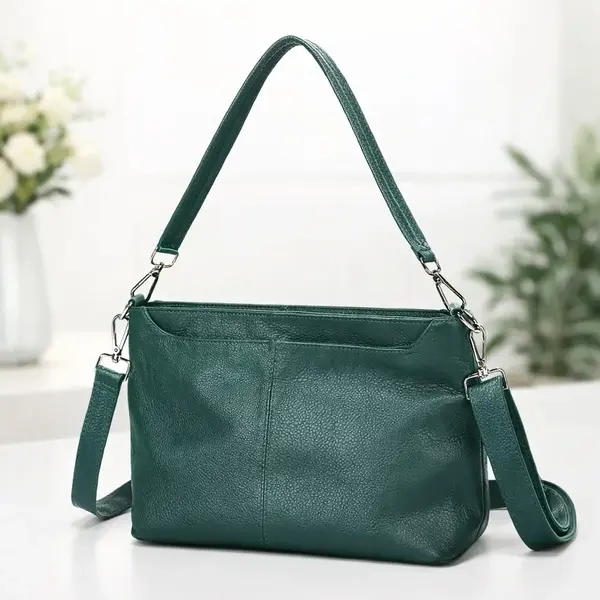 Geanta de dama, Isolda GT3823, piele naturala, Verde inchis