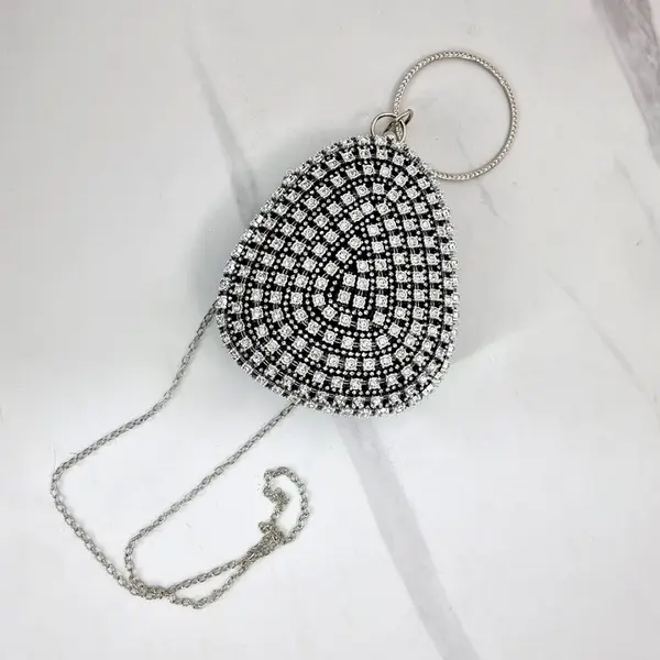 Geanta de ocazie, Glitter Drop, cu maner rotund fix si lant detasabil, Negru