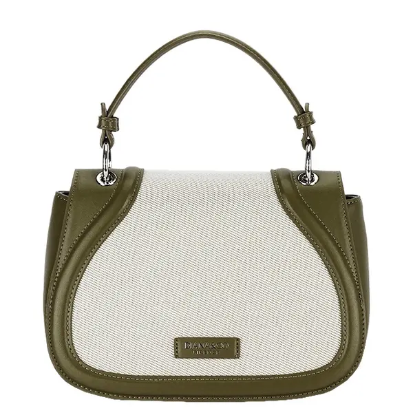 Geanta eleganta verde maslina cu insertie textila bej DHJ943-2 17