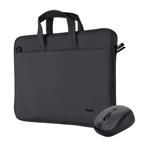 Geanta laptop Trust Bologna Eco, 16 inch (40cm), greutate 430 grame + Mouse Trust wireless, USB