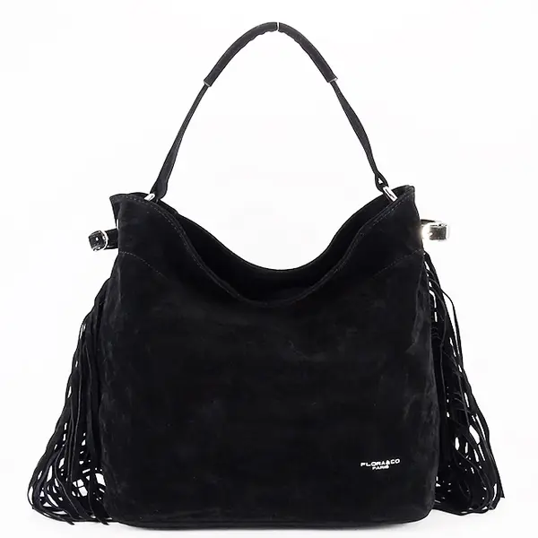 Geanta neagra FloraCO Paris cu franjuri F7518 M4