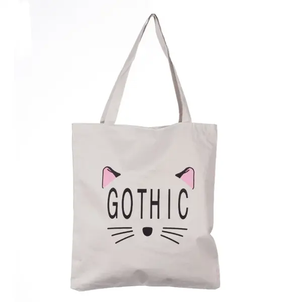 Geanta shopper alba din material textil, cu imprimeu grafic pisica Gothic
