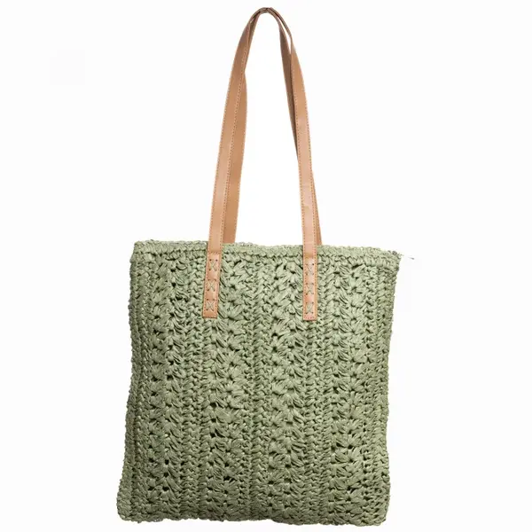 Geanta shopper impletita cu manere din piele ecologica, verde prafuit