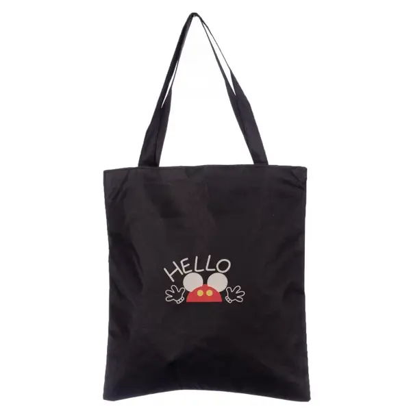 Geanta shopper neagra din material textil, cu imprimeu grafic Hello soricel